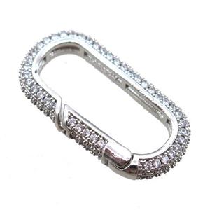 copper carabiner lock pendant pave zircon, platinum plated, approx 14-28mm [FN16523]