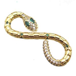 copper connector pave zircon, snake, gold plated, approx 12-34mm [FN16525]