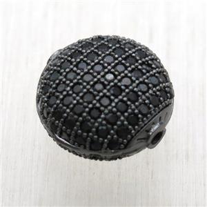 copper beads paved zircon, coin round, black gunmetal plated, approx 24mm dia [FN16540-24MM]