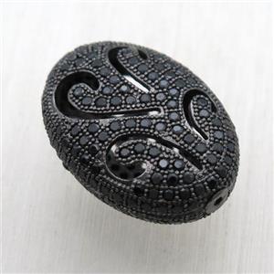copper beads paved zircon, oval, black plated, approx 19x27mm [FN16541]