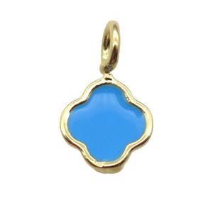 copper clover pendant with blue enameling, gold plated, approx 8mm dia [FN16544]