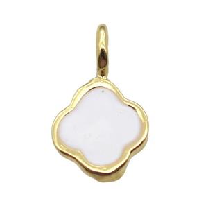 copper clover pendant with white enameling, gold plated, approx 8mm dia [FN16545]