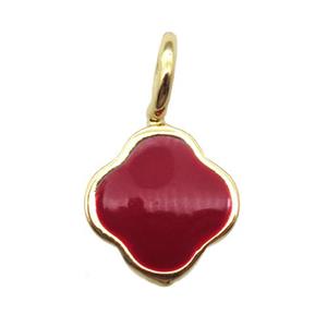 copper clover pendant with red enameling, gold plated, approx 8mm dia [FN16547]