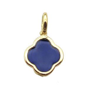 copper clover pendant with blue enameling, gold plated, approx 8mm dia [FN16548]
