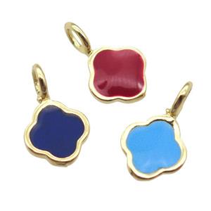 copper clover pendant with enameling, mixed, gold plated, approx 8mm dia [FN16549]