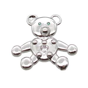 copper bear pendant pave zircon, platinum plated, approx 20mm [FN16550]
