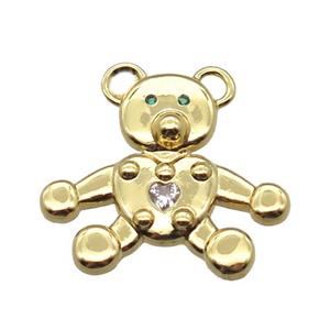 copper bear pendant pave zircon, gold plated, approx 20mm [FN16551]