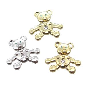 copper bear pendant pave zircon with 2loops, mixed, approx 20mm [FN16552]
