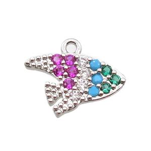 copper fish pendant pave zircon, platinum plated, approx 9-13mm [FN16553]
