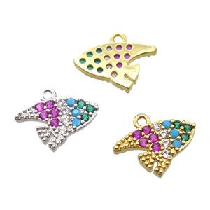 copper fish pendant pave zircon, mixed, approx 9-13mm [FN16555]