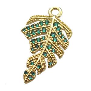 copper leaf pendant pave zircon, gold plated, approx 12-20mm [FN16564]
