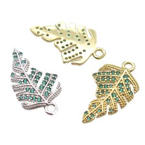 copper leaf pendant pave zircon, mixed, approx 12-20mm [FN16565]