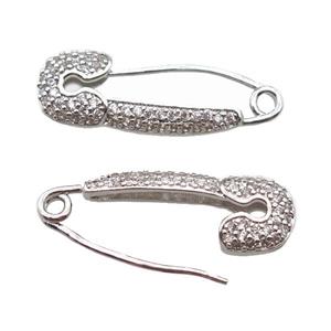 copper brooch pave zircon, platinum plated, approx 10-27mm [FN16566]