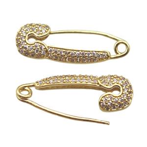 copper brooch pave zircon, gold plated, approx 10-27mm [FN16567]