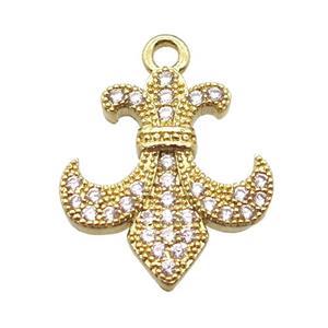 copper anchor pendant pave zircon, gold plated, approx 16-20mm [FN16569]