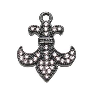 copper anchor pendant pave zircon, black plated, approx 16-20mm [FN16571]