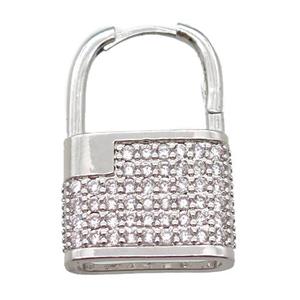 copper Lock Latchback Earrings pave zircon, platinum plated, approx 18-28mm [FN16573]
