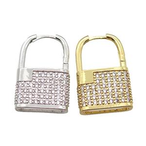 copper Lock Latchback Earrings pave zircon, mixed, approx 18-28mm [FN16575]