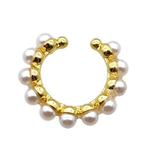 copper Clip Earring with pearlglass, gold plated, approx 17-18mm [FN16578]