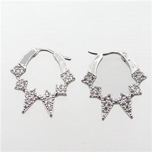 copper Latchback Earrings paved zircon, platinum plated, approx 20-22mm [FN16579]