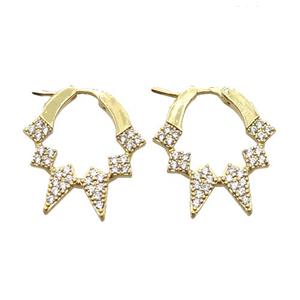 copper Latchback Earrings paved zircon, gold plated, approx 20-22mm [FN16580]