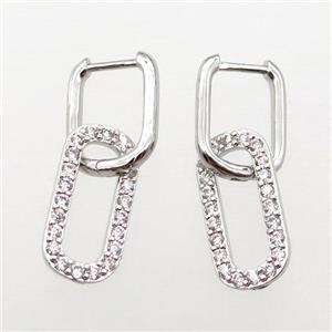 copper Latchback Earrings paved zircon, platinum plated, approx 10-20mm, 12-16mm [FN16587]