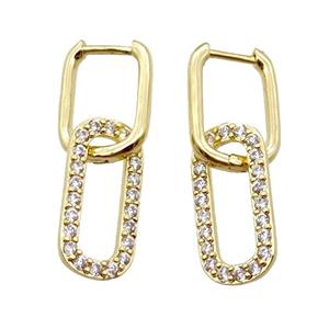 copper Latchback Earrings paved zircon, oval, gold plated, approx 10-20mm, 12-16mm [FN16588]