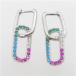 copper Latchback Earrings paved zircon, platinum plated, approx 10-20mm, 12-16mm [FN16589]