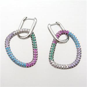 copper Latchback Earrings paved zircon, platinum plated, approx 20-25mm, 12-16mm [FN16595]