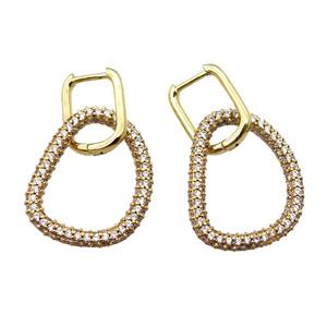 copper Latchback Earrings paved zircon, gold plated, approx 20-25mm, 12-16mm [FN16597]