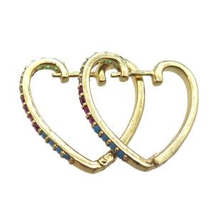 copper Latchback Earrings paved zircon, heart, gold plated, approx 22mm [FN16606]