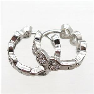 copper hoop Earrings paved zircon, platinum plated, approx 16mm dia [FN16607]