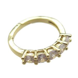 copper Rings pave zircon, Resizable, gold plated, approx 20mm dia [FN16613]
