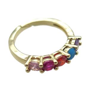 copper Rings pave zircon, Resizable, gold plated, approx 20mm dia [FN16614]
