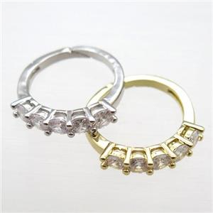 copper Rings pave zircon, Resizable, mixed, approx 20mm dia [FN16615]