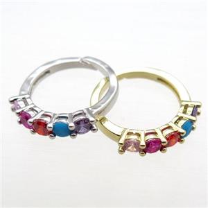 copper Rings pave zircon, Resizable, mixed, approx 20mm dia [FN16616]