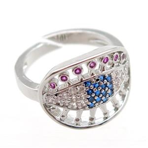 copper Rings pave zircon, Resizable, platinum plated, approx 14-18mm, 20mm [FN16617]