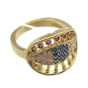 copper Rings pave zircon, Resizable, gold plated, approx 14-18mm, 20mm [FN16618]