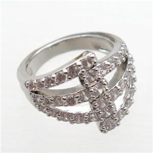 copper Rings pave zircon, Resizable, platinum plated, approx 20mm dia [FN16621]