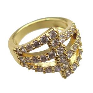 copper Rings pave zircon, Resizable, gold plated, approx 20mm dia [FN16622]