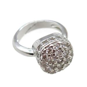 copper Rings pave zircon, Resizable, platinum plated, approx 13mm, 20mm dia [FN16627]