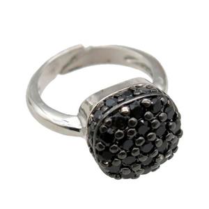 copper Rings pave zircon, Resizable, platinum plated, approx 13mm, 20mm dia [FN16628]