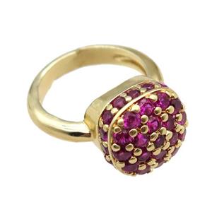 copper Rings pave hotpink zircon, Resizable, gold plated, approx 13mm, 20mm dia [FN16629]