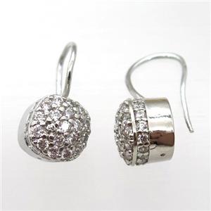 copper hook Earrings pave zircon, platinum plated, approx 11mm, 20mm [FN16632]