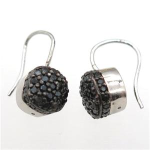 copper hook Earrings pave black zircon, platinum plated, approx 11mm, 20mm [FN16633]