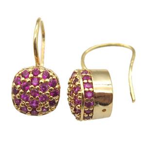 copper hook Earrings pave hotpink zircon, gold plated, approx 11mm, 20mm [FN16635]