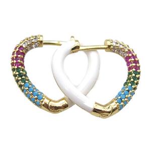 copper Latchback Earrings pave zircon with white Enameling, gold plated, approx 20mm dia [FN16640]