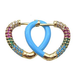 copper Latchback Earrings pave zircon with blue Enameling, gold plated, approx 20mm dia [FN16641]