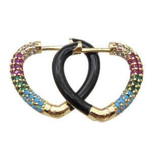 copper Latchback Earrings pave zircon with black Enameling, gold plated, approx 20mm dia [FN16642]