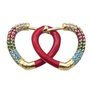 copper Latchback Earrings pave zircon with red Enameling, gold plated, approx 20mm dia [FN16643]